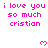 Pixelated pink text repeats 'i love you so much cristian' across a white background with red heart symbols, partially cropped at bottom right.