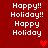 Red background with white pixelated text reading 'Happy!! Holiday!! Happy Holiday' and red heart symbols in different positions across frames.