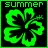 Four pixelated summer-themed icons arranged in a , each with 'summer' text above a hibiscus flower on black background