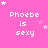Pink background with white text 'Phoebe is sexy' repeated in a , surrounded by small pink stars