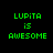 Green pixelated text 'LUPITA IS AWESOME' appears in four distinct arrangements across a black background with white rectangular overlays.