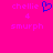 A bright pink background displays pixelated text and a blue heart symbol, with the left side showing additional elements compared to the right.
