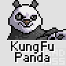Animated contact sheet of Kung Fu Panda-themed buddy icons showing character transformations and background changes across 25 frames.