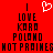 Red background with black pixelated text reading 'I LOVE KORO POLAND NOT PROHIBITED' and a white pixelated heart symbol above the text.