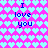Pixelated icon with repeating light blue hearts on bright pink background, displaying "I love you" text in blue pixel font across four sections.