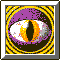 twelve pixelated eye icons with purple irises, yellow rings, and black pupils showing various states from open to closed