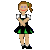 A 5-frame animated contact sheet showing a pixel-art cheerleader character in various poses against a gray background.
