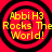 Four identical circular icons with red backgrounds and black concentric rings display yellow text reading "Abbi H3 Rocks The World!" in a pixelated font.