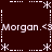 Dark red background with white pixelated border elements and repeated text reading "Morgan.<3" in a static display.
