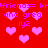 Red background with pink pixelated hearts and repeated purple text reading 'friends= krtfriends= kr and greg ly2' in a pattern