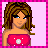 Pixel art contact sheet showing a female character in four frames with pink border and text "mellie luvs u" on bottom right.