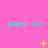 Cyan text 'karli. =)' repeated three times per on pink background with yellow star-like symbols in varying positions