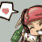 Pixelated character with red cap and green braids, holding white heart-shaped speech bubble against gray background.