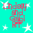 Cyan background with red text reading 'Lindsay and Gigi' and white stars, featuring pixelated text and star shapes.