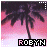 Pixelated palm tree silhouette against pink-to-purple gradient sky with 'ROBYN' text in black-and-white block letters at bottom.