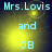 Animated icon with yellow glow background showing text 'Mrs.Lovis and OB' in light blue, two distinct states differ by small star-like sparkles near top-left.