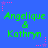 Blue background with repeated green text 'Angélique & Kathryn' and pink star-shaped pixel art elements.