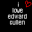 Black background with white pixelated text reading 'i love edward cullen' and a red heart symbol replacing the word 'love'.