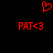 Red pixelated heart symbol above two identical red text strings reading 'PAT<3' on a black background.