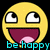 Two yellow emoji faces with wide grins and upward-tilted eyes, one displaying a tongue, against black background with cyan text.