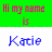 Green background with pixelated text reading 'Hi my name is' in red and blue, followed by 'Kacie' in matching colors below.