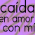 Pixelated text in black serif font on purple background with faint greenish diagonal lines, reading 'Caída en amor con mi' across three rows.