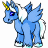 A 48x48 pixel buddy icon featuring a blue cartoon unicorn with wings and a yellow horn on the left, next to green text reading "Original Icons .com" on a dark green background.