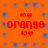 A static image with an orange background featuring repeated blue star-like patterns and red text reading 'orange' surrounded by heart symbols.