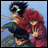 Pixelated anime-style image of three characters with red, black, and dark green hair against a light blue background, next to black background with white text.