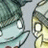Two stylized anime characters with large eyes and dark hair, one in light blue clothing on the left, another in yellow tones on the right.