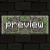 Pixelated banner with 'preview' text over a Minecraft-style background of stone and greenery, framed by dark brick walls.