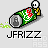 Pixelated green can with red and white text, a small character holding it, and 'JFRIZZ' below on light gray background.