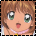 Pixelated anime-style character with brown hair and green eyes displays multiple facial expressions including open-eyed surprise, winking, and closed-eye smiles.