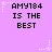 Pixelated text on a purple background with white star and dot patterns, repeating 'AMY184 IS THE BEST' in two
