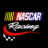 Pixelated icon features 'NASCAR' text in segmented colors above a stylized race car with red motion blur on black background.