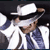 Pixelated static icon of a person wearing a white fedora, dark sunglasses, and a blue suit with a striped tie against a black background.