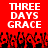 Red background with white pixelated text 'THREE DAYS GRACE' repeated twice above a of black and red pixelated figures