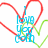 Pixelated icon with red and green curved lines forming a heart shape around blue text reading 'LOVE U' on white background.