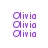 Pixelated purple text 'Olivia' repeated in three on white background with green horizontal bars covering parts of the text in different frames