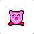 Two pixelated pink characters with red shoes and black outlines, one smiling widely with open mouth, the other winking with closed eyes.