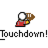 Animated contact sheet of pixel art football-themed buddy icons showing a character celebrating with repeated "Touchdown!" text across multiple frames.