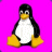 Pixelated penguin with black head, white body, and yellow feet sits against bright pink background next to bold text reading "Penguins Rule!".