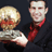 Pixelated static image of two figures with one holding a soccer ball against dark background.