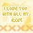 Animated sequence of 'I LOVE YOU WITH ALL MY heart' text on a golden background with repeating circular patterns, showing color variations in the word 'heart'.