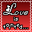 Pixel art icon with red gradient background showing 'Love is tainted...' text and a white rocket-like symbol, with red accents changing position across frames.