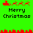 Green background with red pixel art of Santa's sleigh and reindeer above black text reading 'Merry Christmas' in two