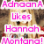 four identical showing a person with long blonde hair and red clothing, overlaid with text in various colors
