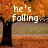 Autumn tree with orange leaves and dark trunk, ground covered in fallen leaves, text overlays change across frames.