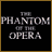 Animated sequence showing a masked figure in red with text 'THE PHANTOM OF THE OPERA' on black background, transitioning through motion blur effects.