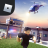 Pixelated scene with a figure in dark clothing on grass, a helicopter in the sky, and a black square with a white symbol in the corner.